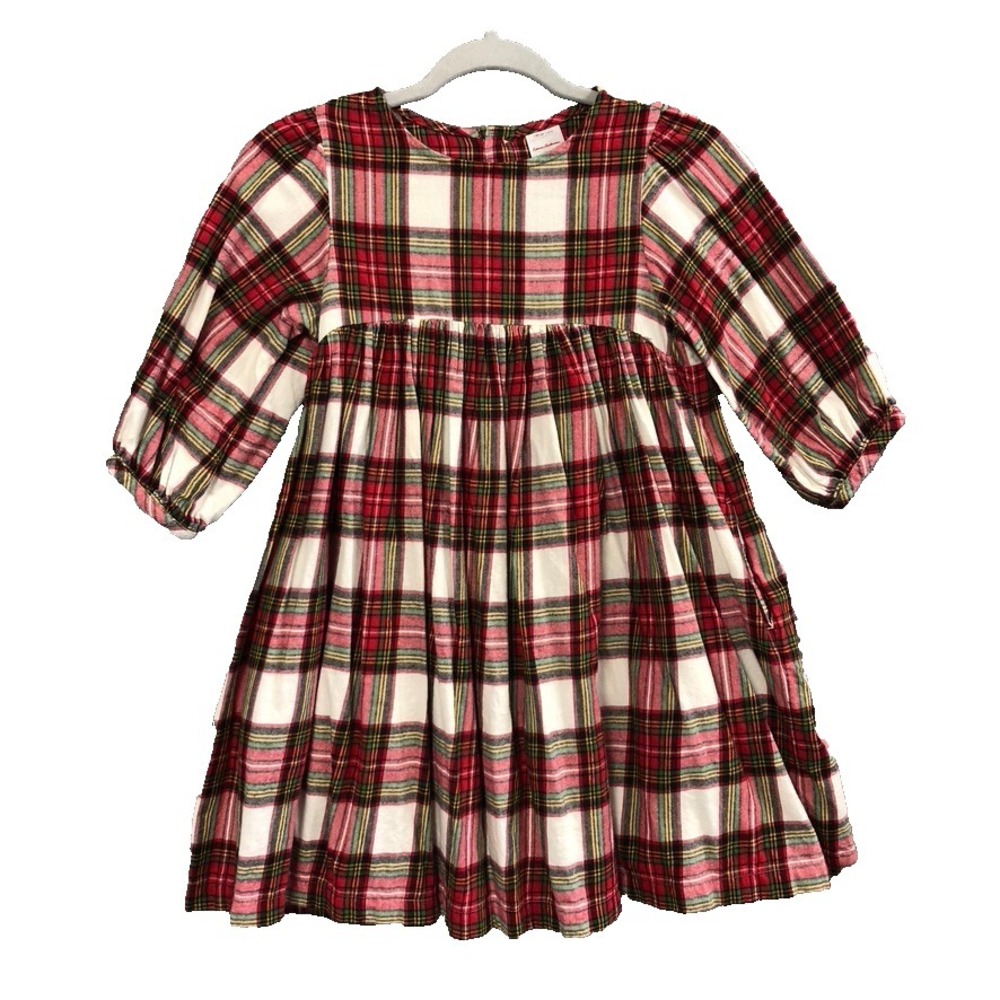 Hanna Andersson Babydoll Dress Girls 8 Red Green Tartan Plaid Holiday Christmas